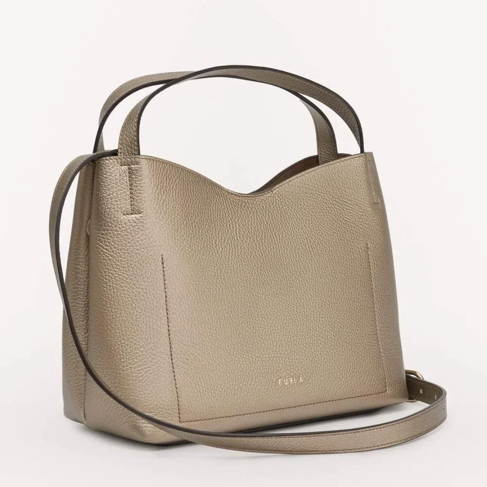FURLA Primula Small Hobo Metallic Leather Bag Small